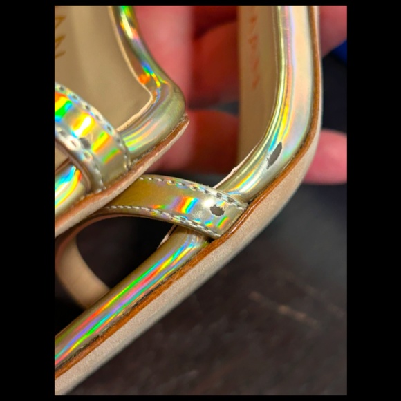 Stuart Weitzman Nudistcurve 100 Hologram Gold Patent Leather Sandals EU 36.5/US6 - Picture 14 of 16
